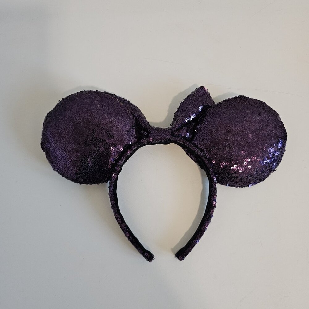 Disney Minnie Mouse Purple Sequin Bow Headband Ears Adult Womens - Picture 3 of 3